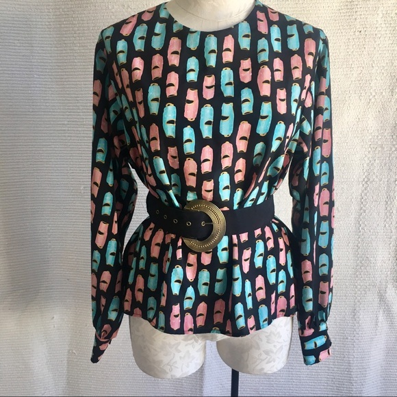 Vintage Tops - Vintage 10 Whistle Graphic Print Blouse Top Shirt